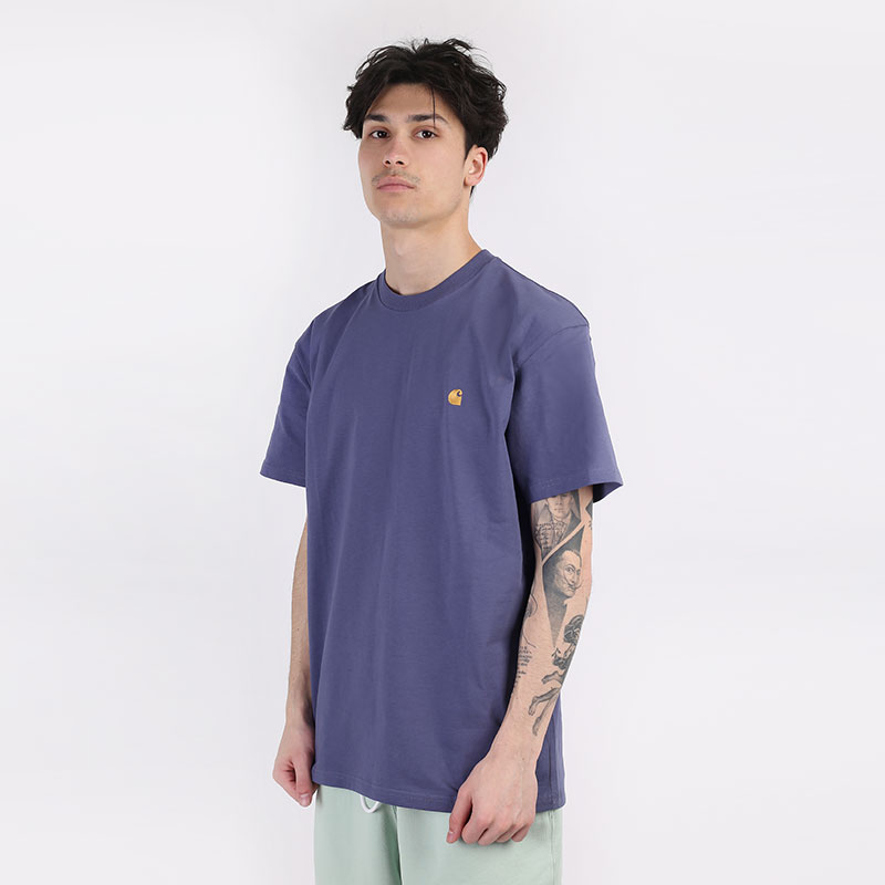 мужская синяя футболка Carhartt WIP S/S Chasw T-Shirt I026391-cold viola/gold - цена, описание, фото 1